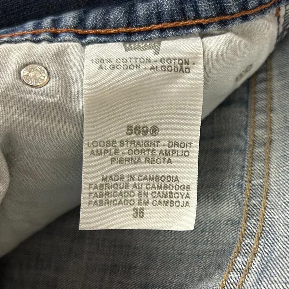 Levi's 569 Loose Straight Jean Shorts Size 36 Streetwear Skater Baggy Distressed - Picture 7 of 8